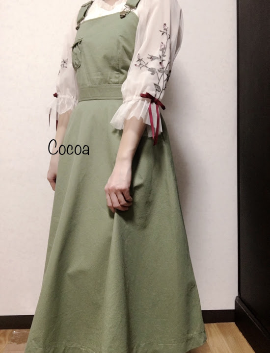 フィントコーデ チュールブラウス 花刺繍 サロペット ワンピース