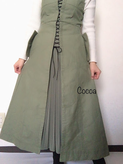 レディアゼル 2019 秋 デザインデニムマキシワンピース グリーン コーデ 着画